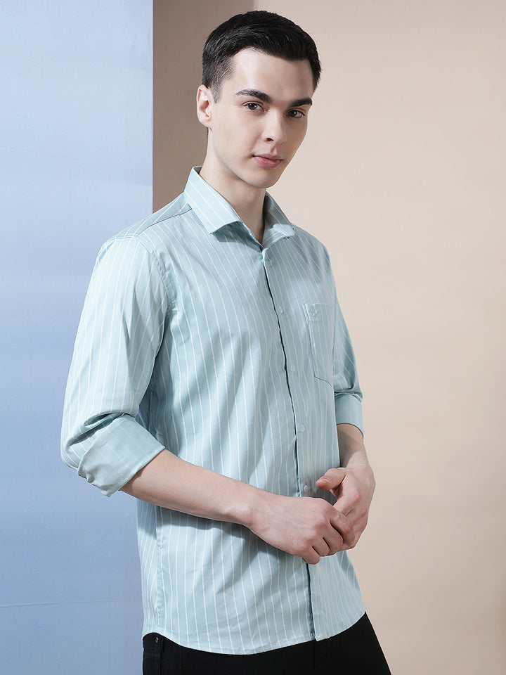 Green Vertical Stripes Shirt