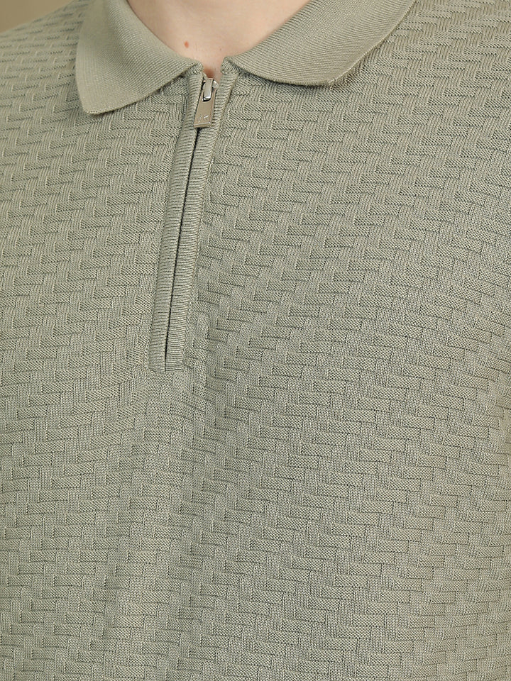 100% Cotton Green Polo Neck Sweater