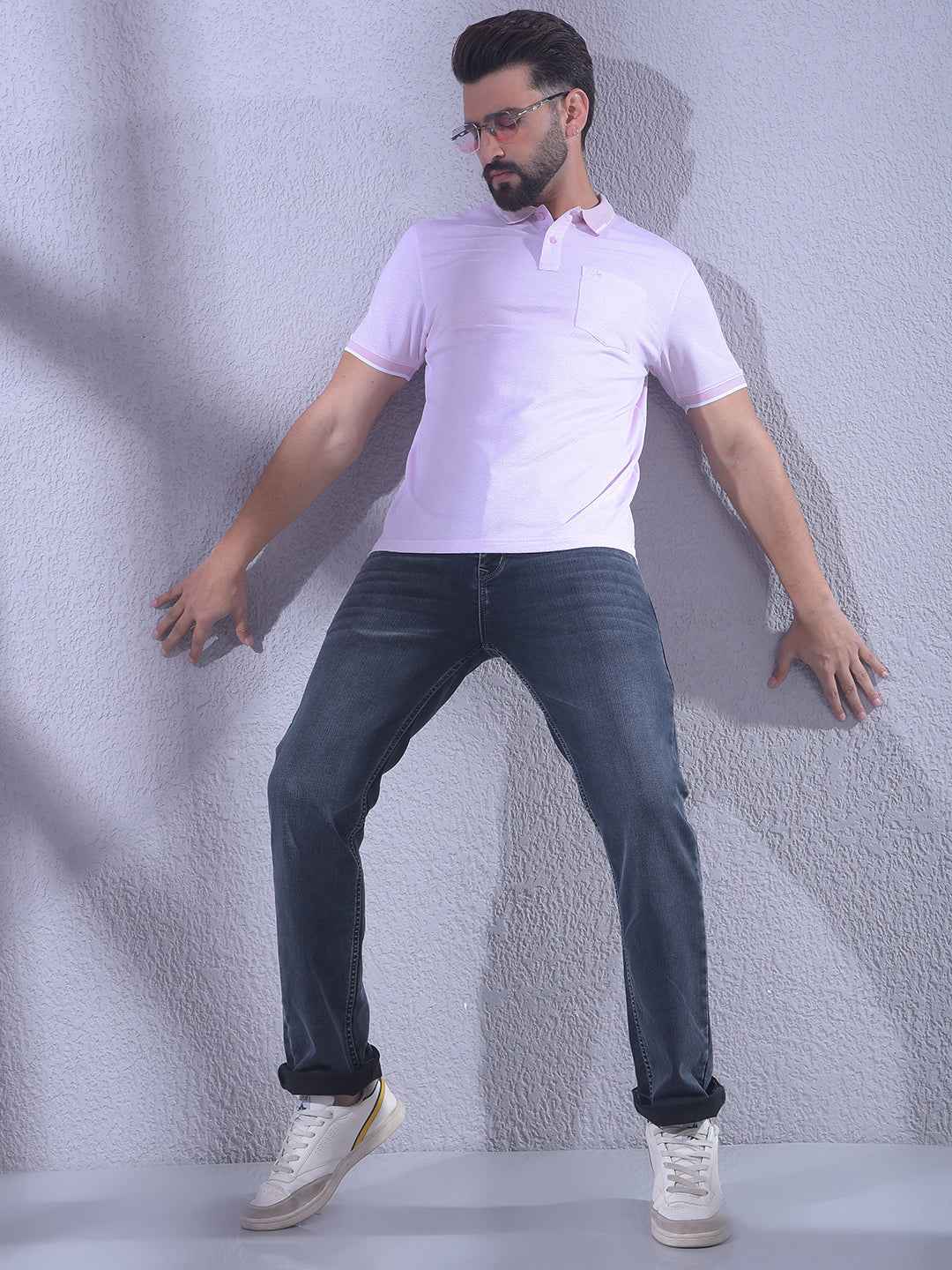 Pink Printed Polo Neck T-Shirt