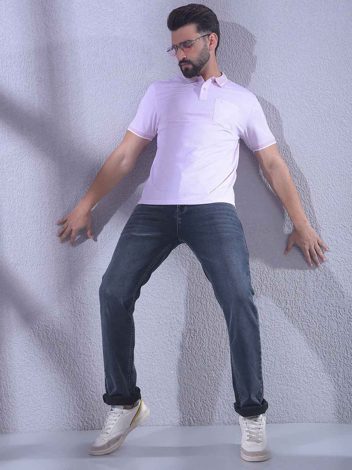 Pink Printed Polo Neck T-Shirt