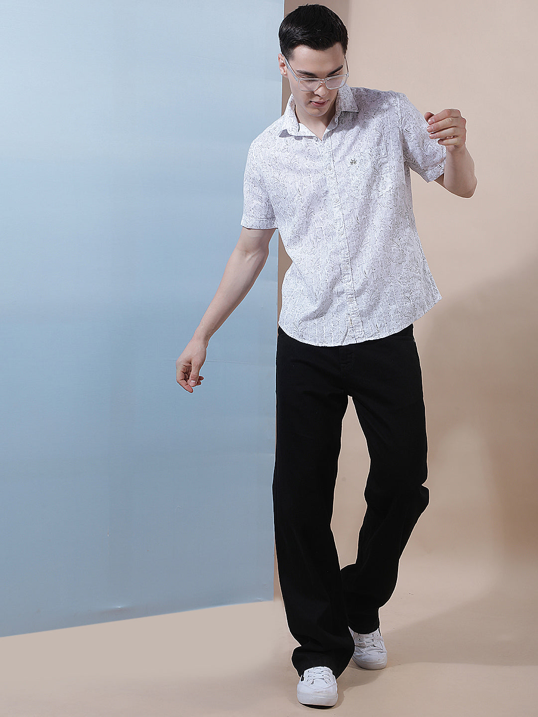 White Floral Print Shirt