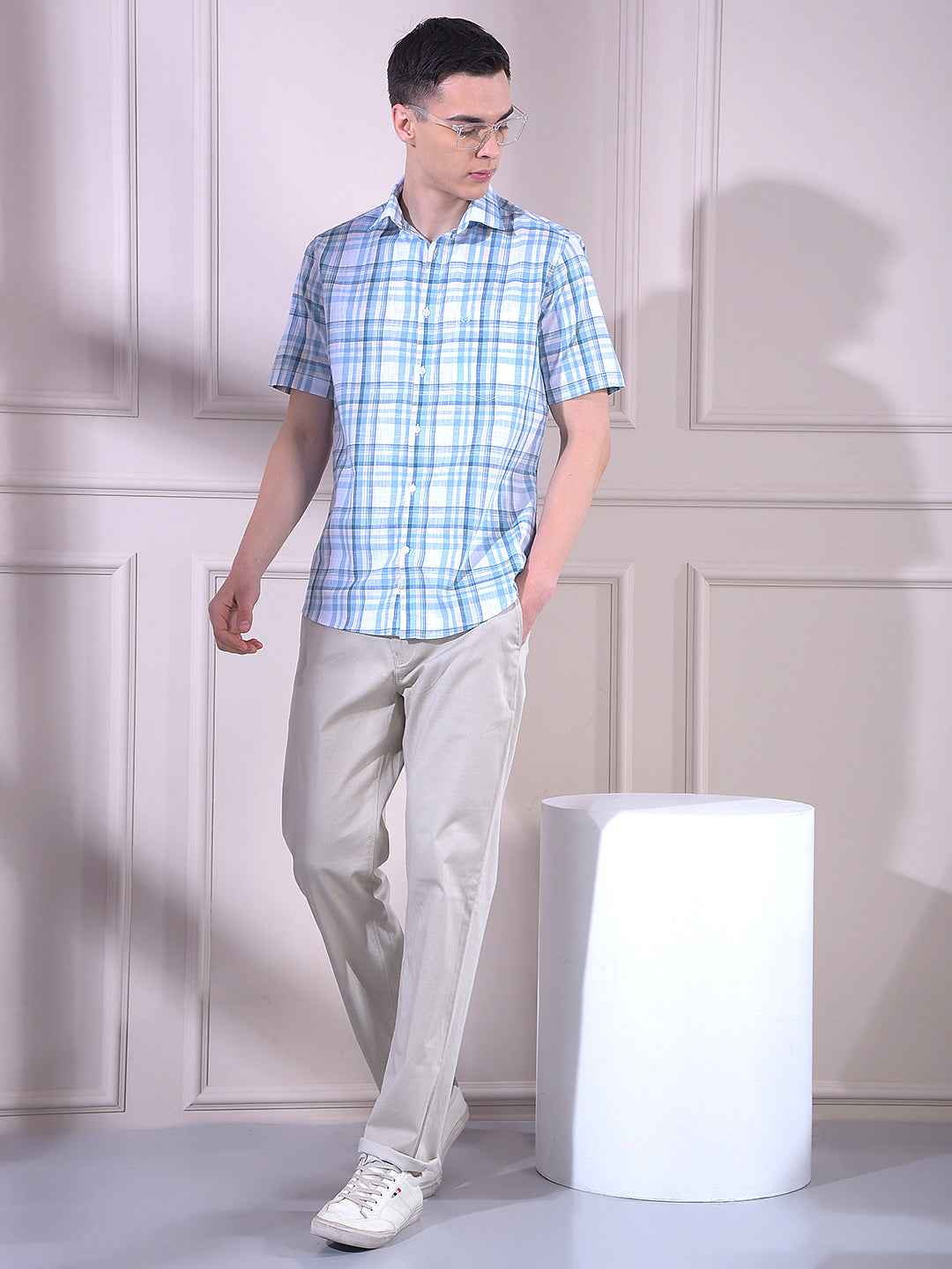 Blue 100% Cotton Checked Shirt