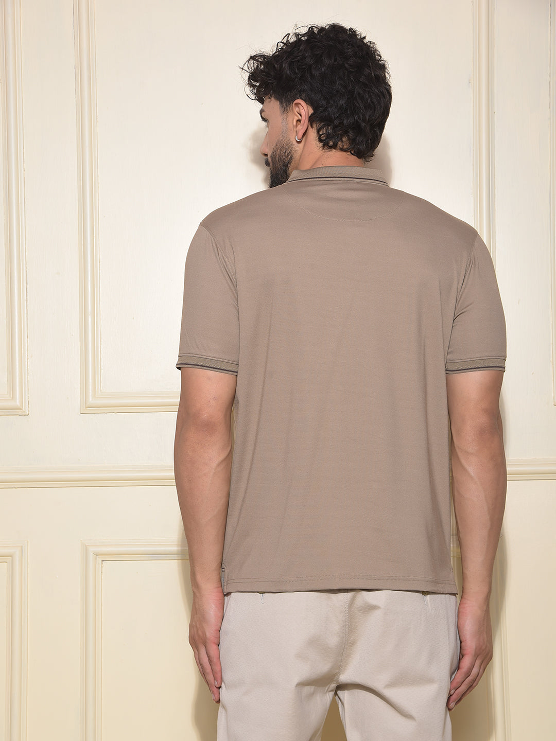 Beige Polo-Neck T-Shirt