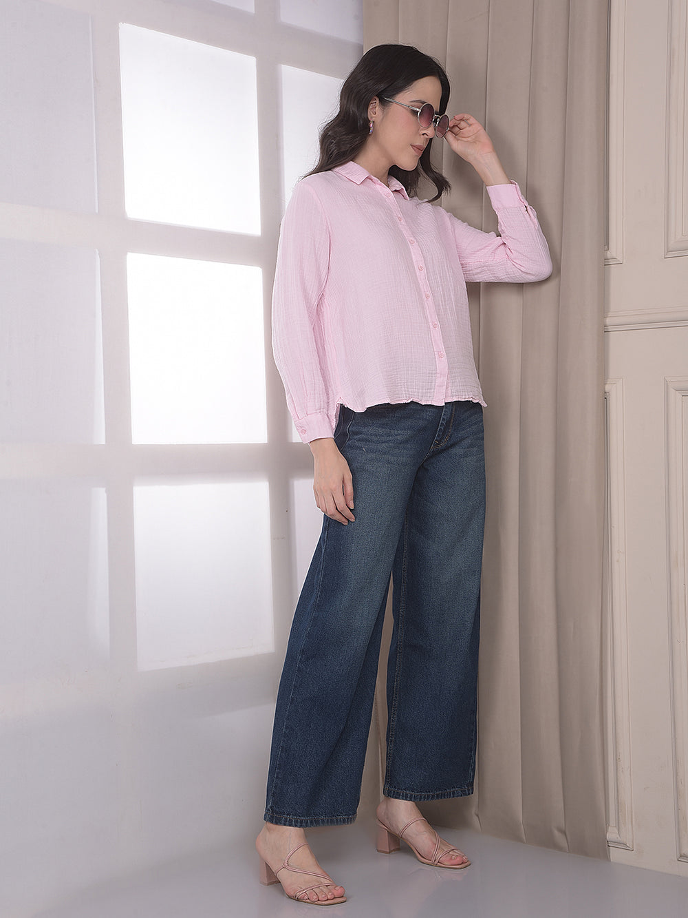 Pink Textured 100% Cotton Shirt