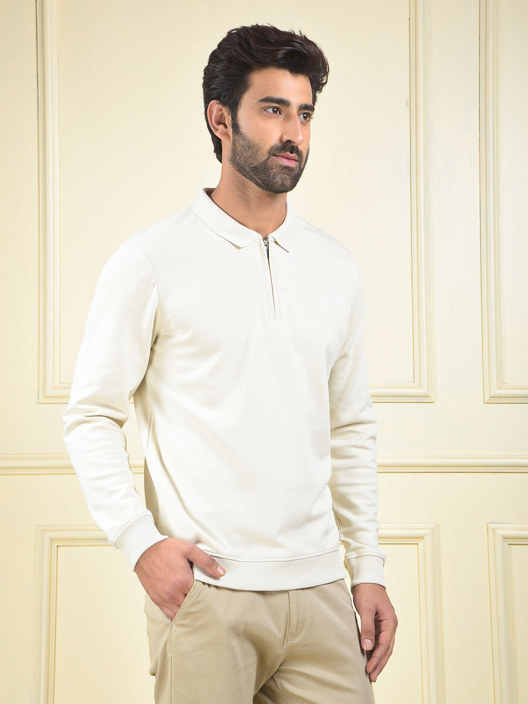 Off White Polo Neck T-Shirt