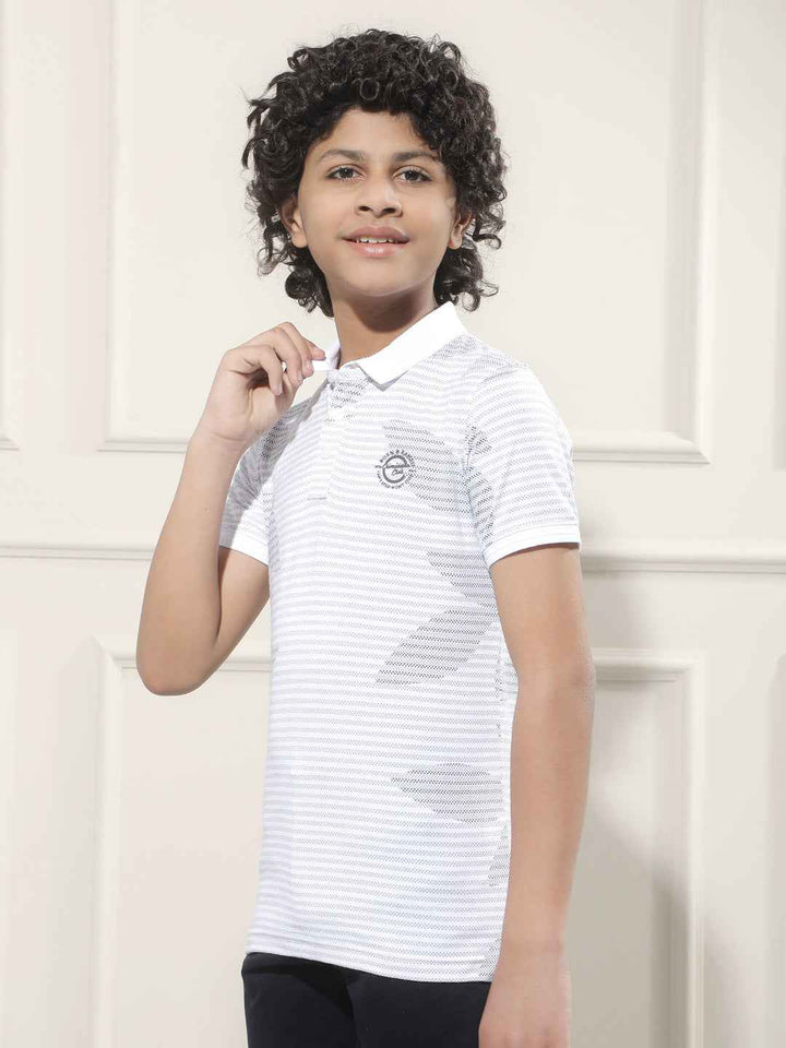 Grey Floral Print Polo Neck T-Shirt