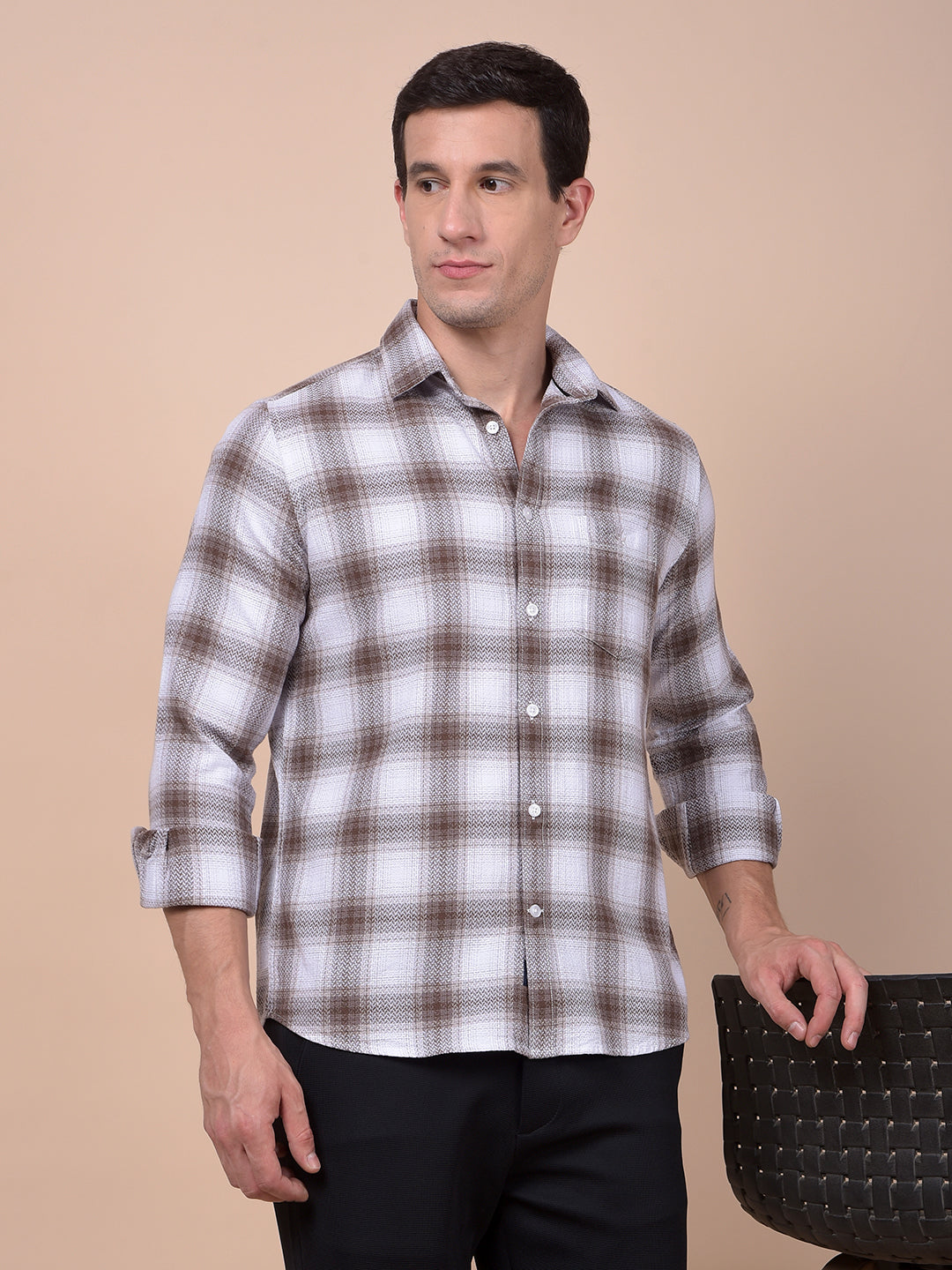 Brown Checked 100% Cotton Shirt
