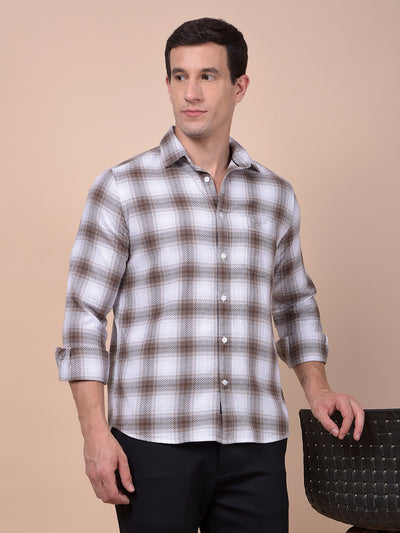 Brown Checked 100% Cotton Shirt