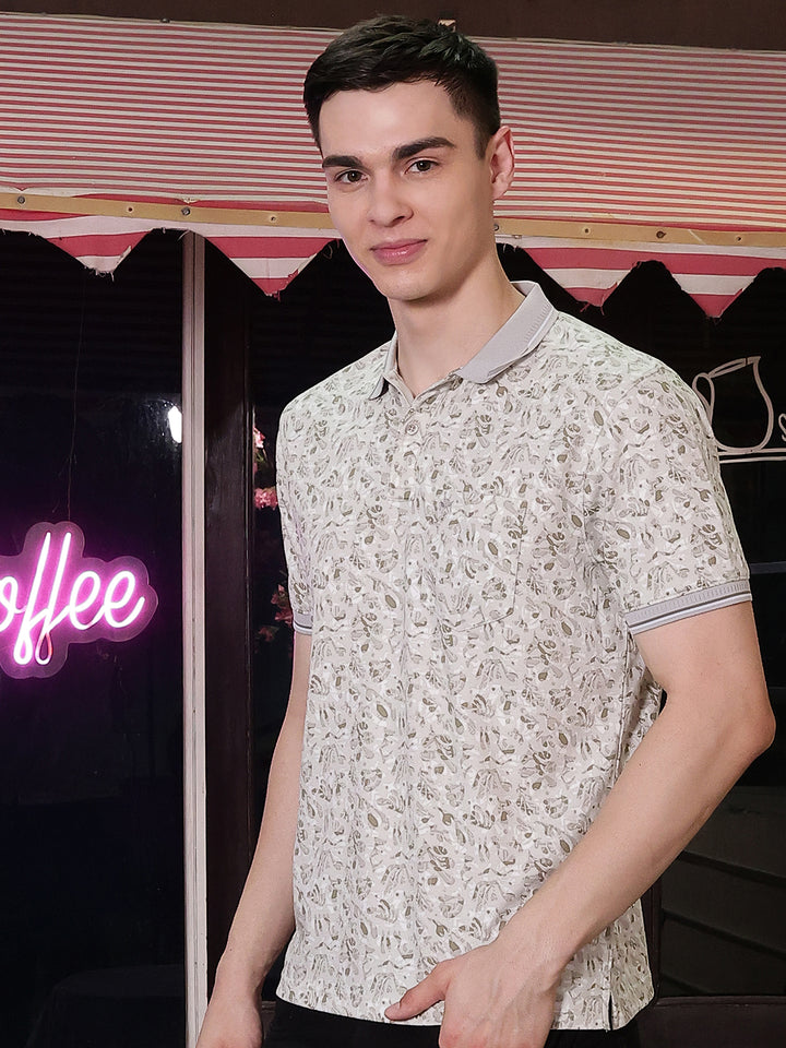 Green Printed Polo Neck T-Shirt