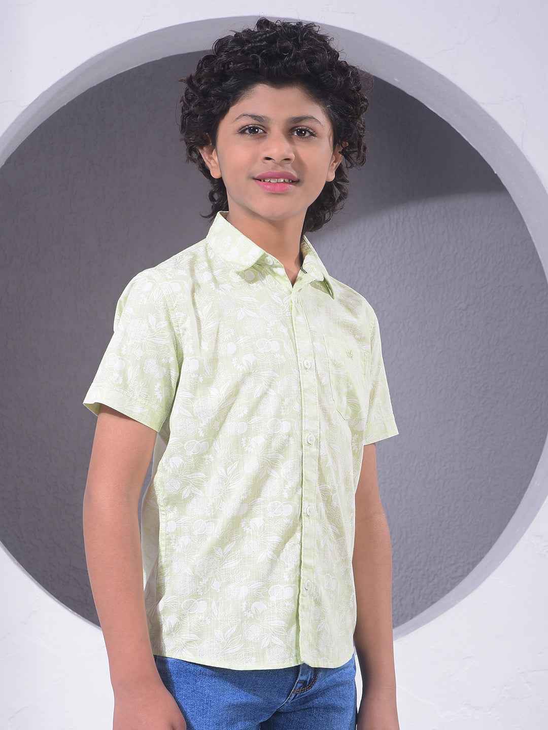 Green Floral Print 100% Cotton Shirt