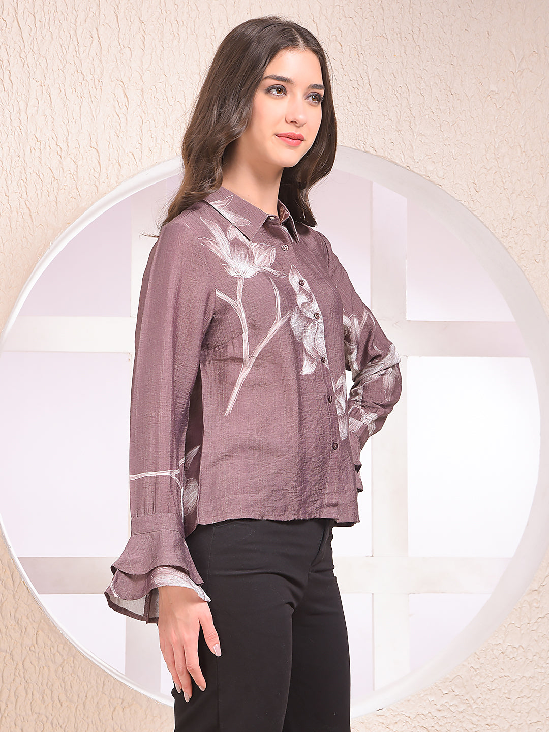 Brown Floral Print Shirt