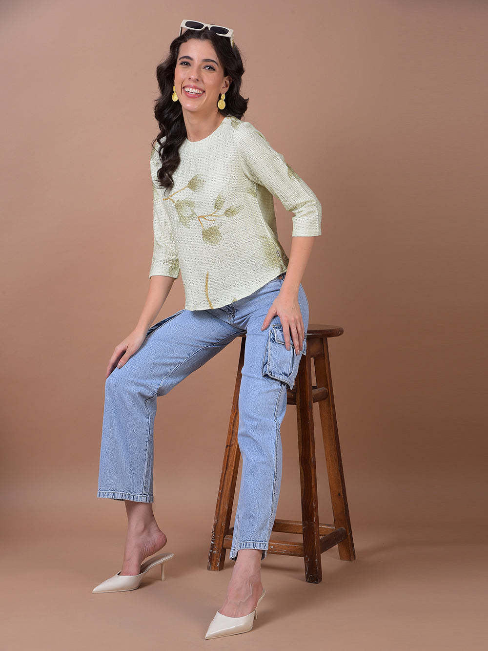 Green Floral Print Top