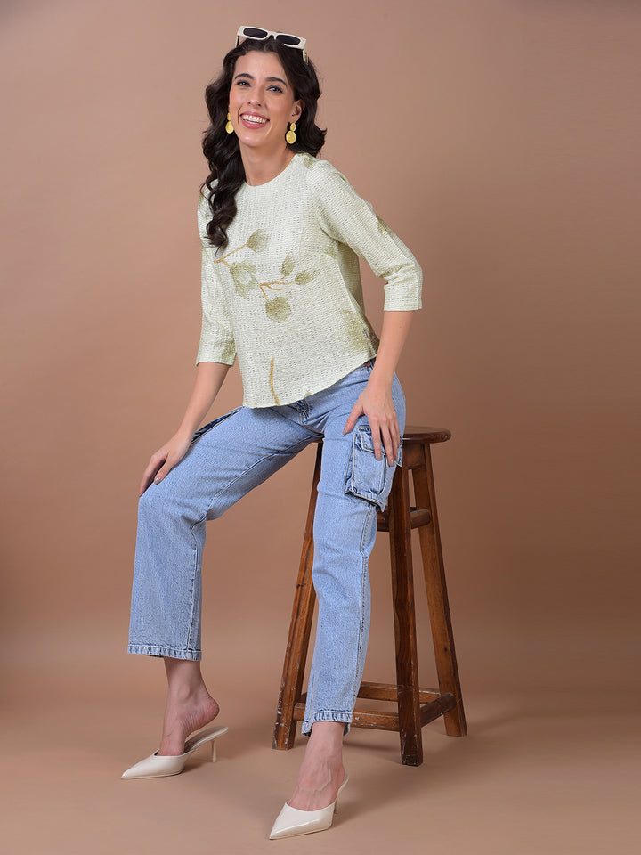 Green Floral Print Top