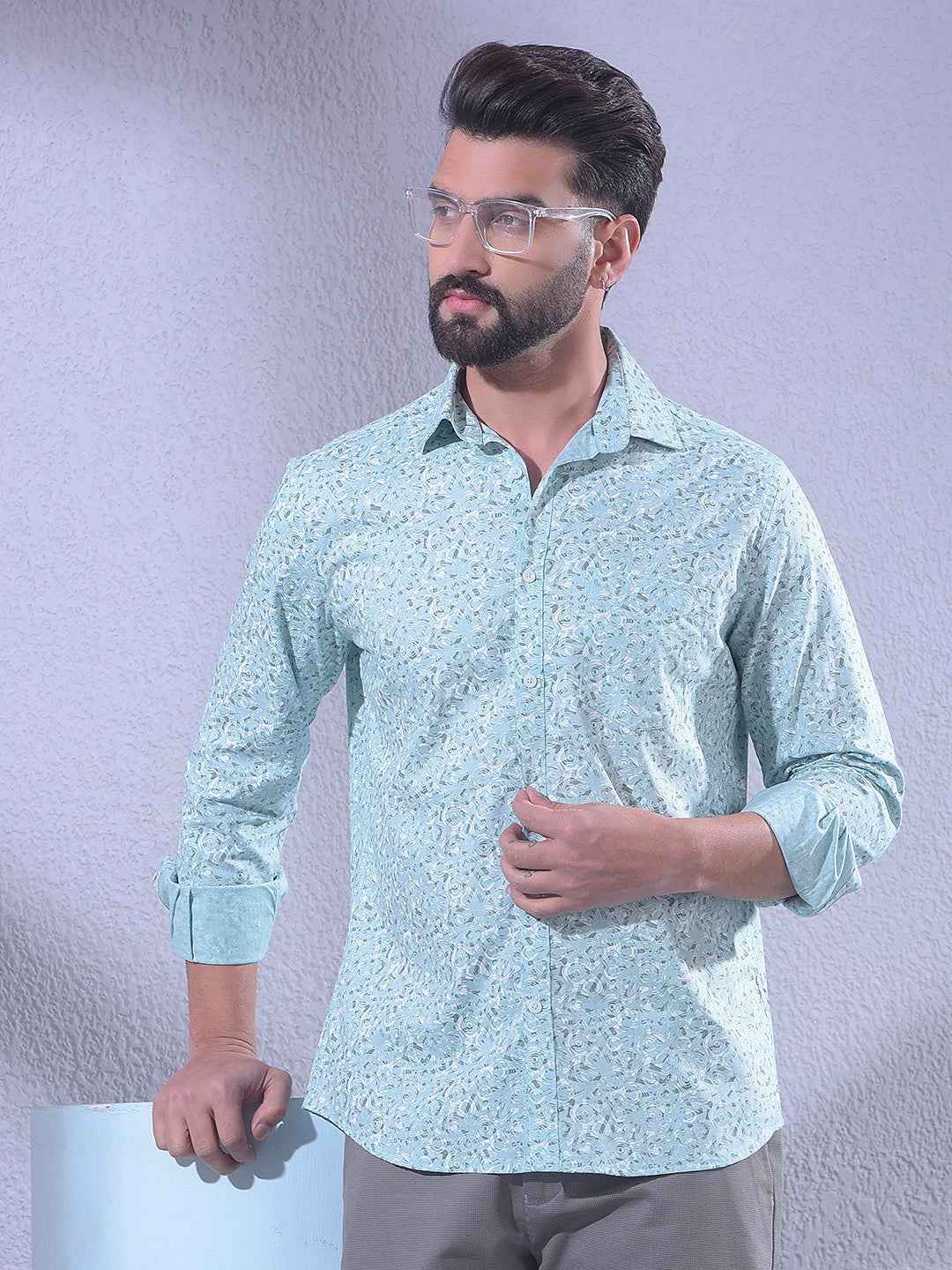 Green Linen Printed Shirt