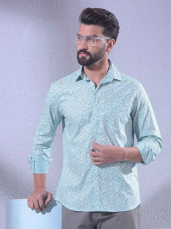 Green Linen Printed Shirt
