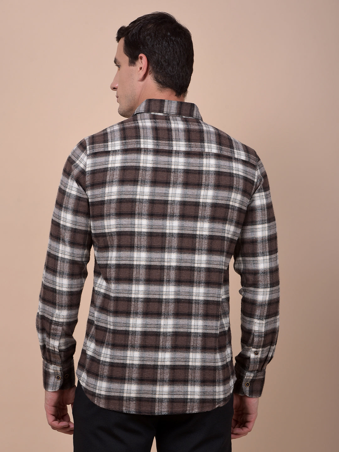 Brown Checked 100% Cotton Shirt