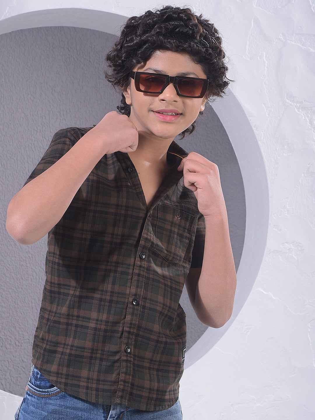 Brown Checked 100% Cotton Shirt