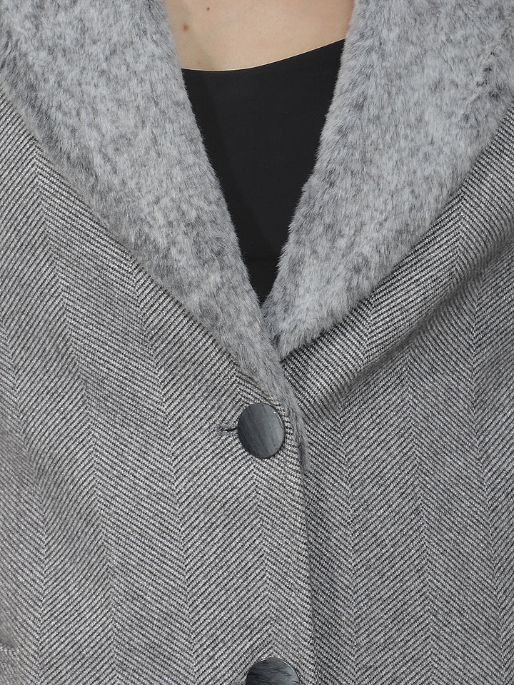 Grey Shawl Collar Longline Overcoat