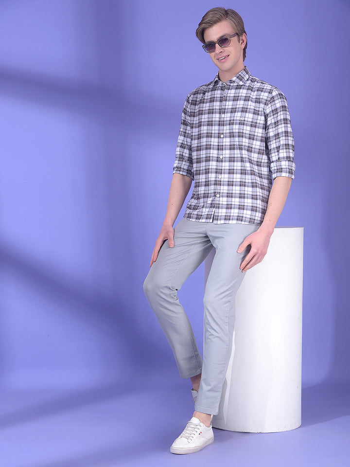 Brown Checked 100% Cotton Button-Down Collar Shirt