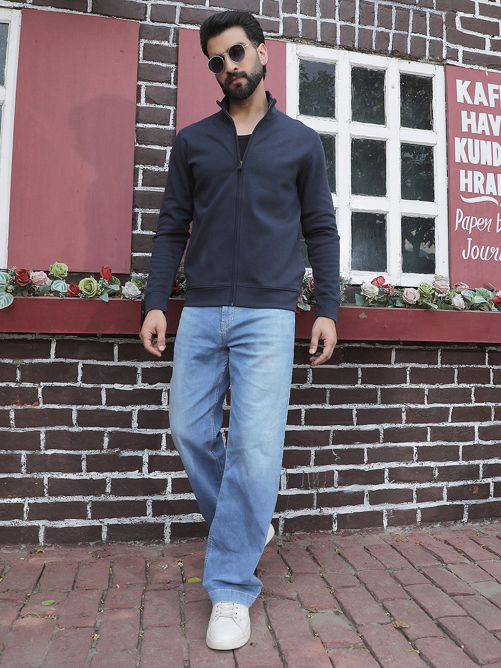 Navy Blue Front Open Sweatshirt