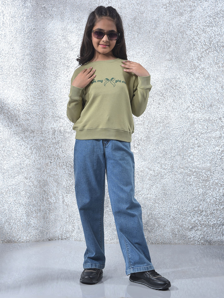 Green Graphic Print Oversize Knitted Sweatshirt
