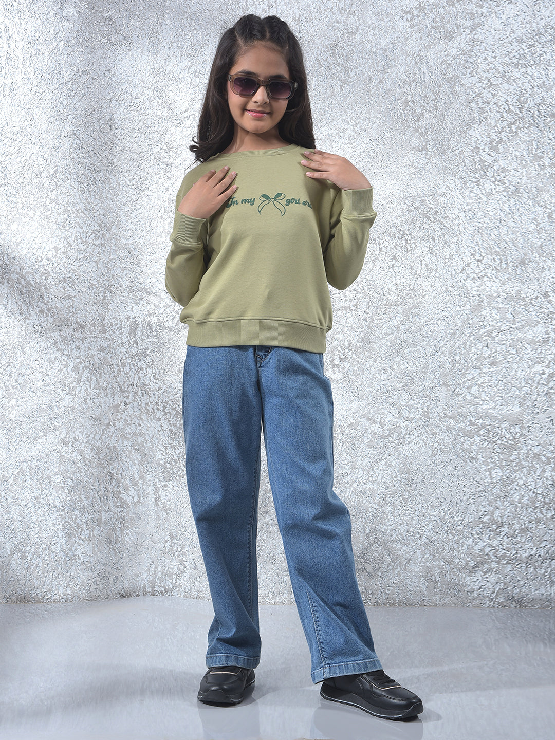 Green Graphic Print Oversize Knitted Sweatshirt