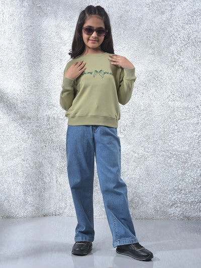 Green Graphic Print Oversize Knitted Sweatshirt