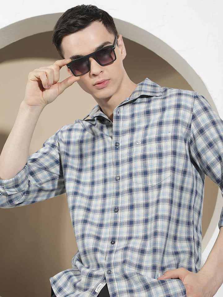 Blue Checked 100% Cotton Shirt
