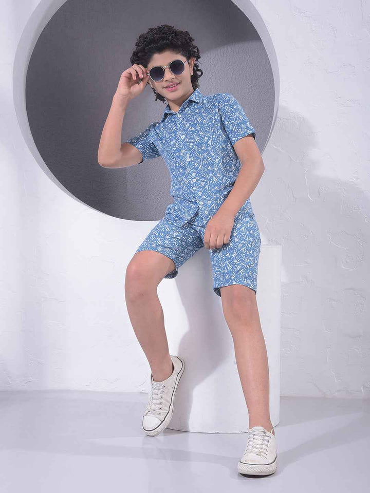 Blue Printed 100% Cotton Shorts