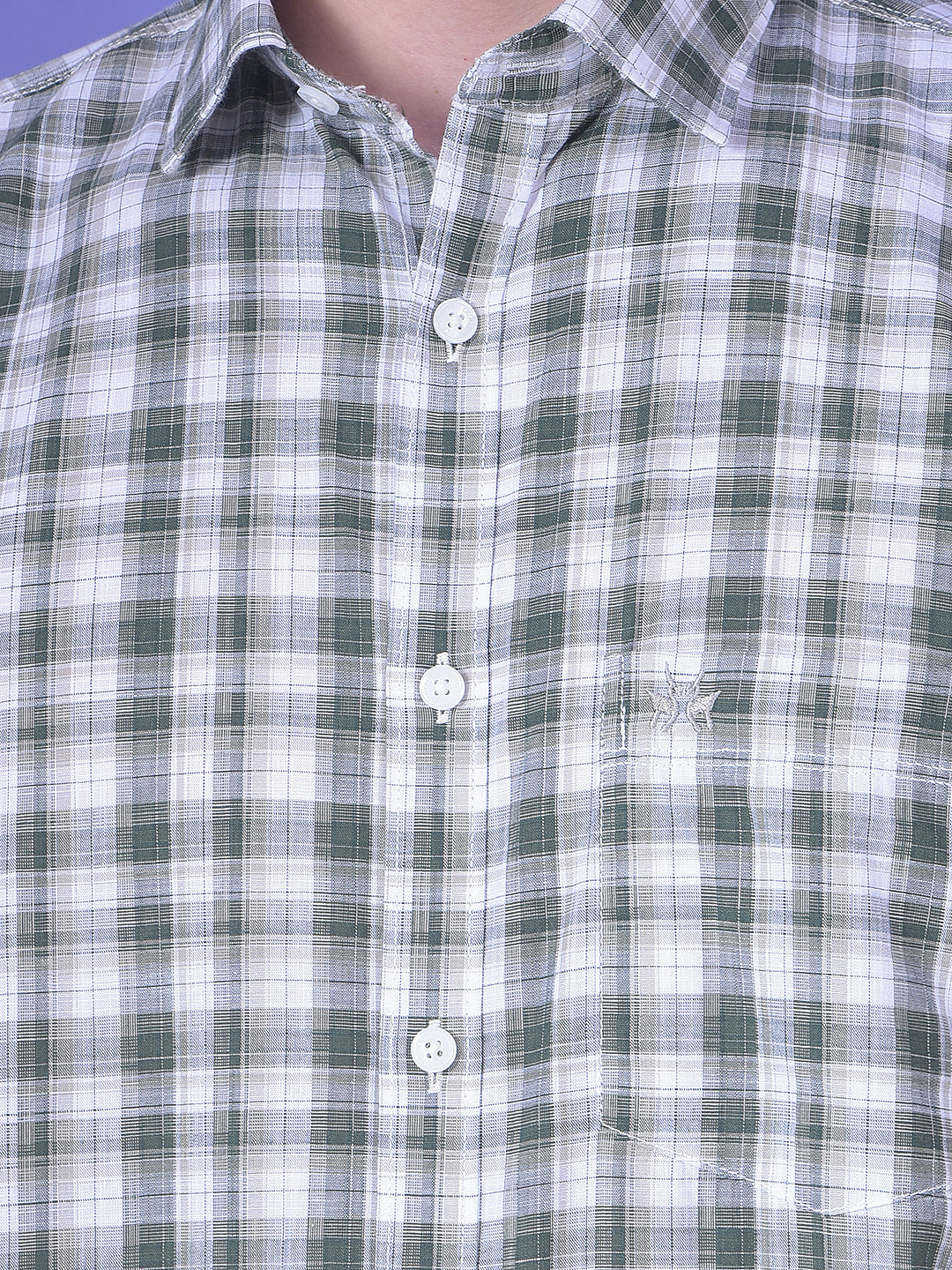 Vortex Sage Green 100% Cotton Checked Shirt