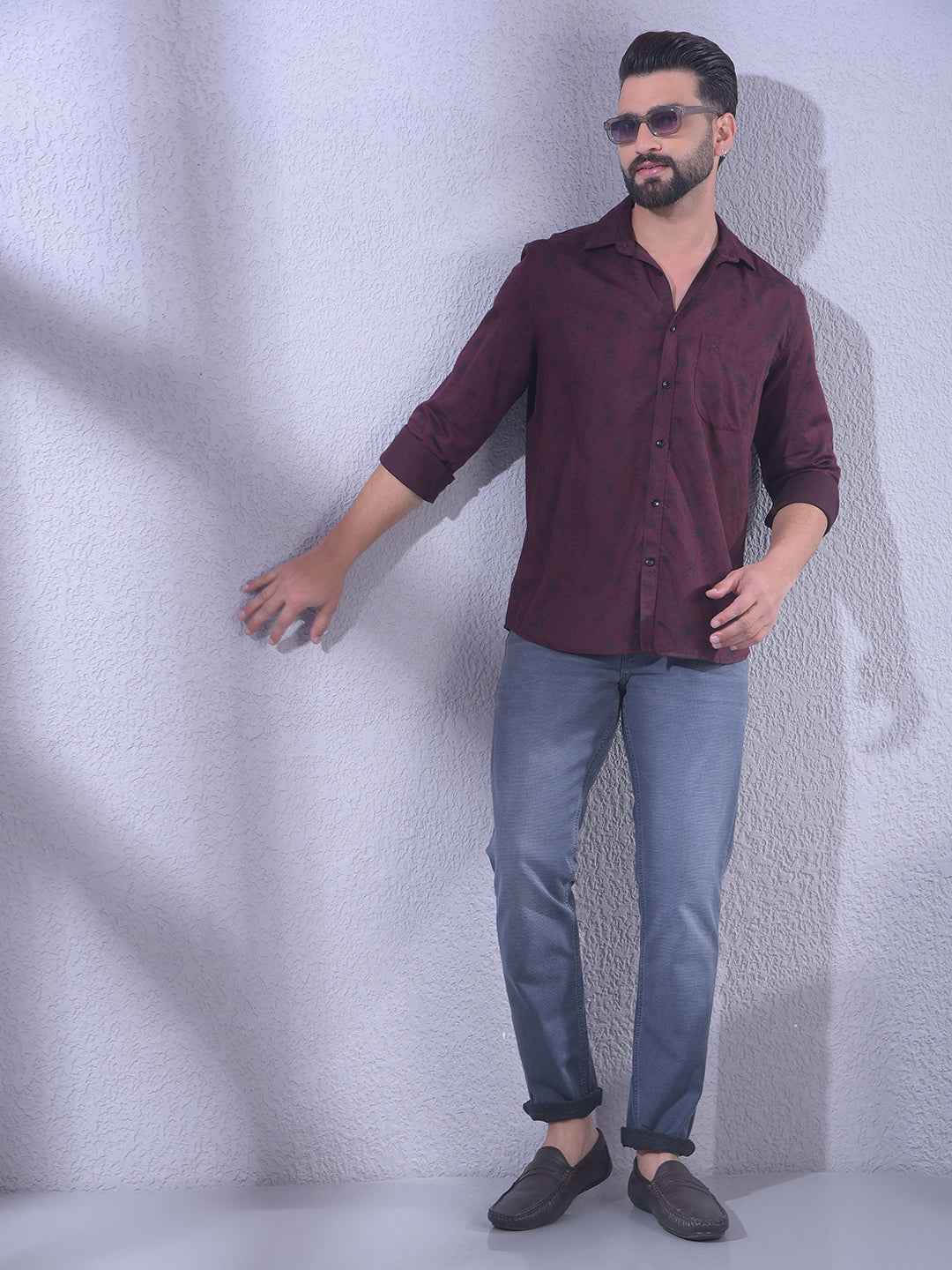 Wine Floral Print Shirt