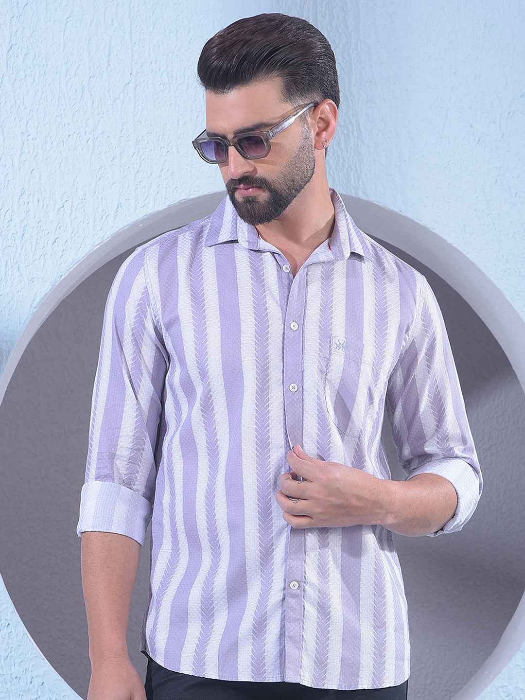 Purple 100% Cotton Vertical Stripes Shirt