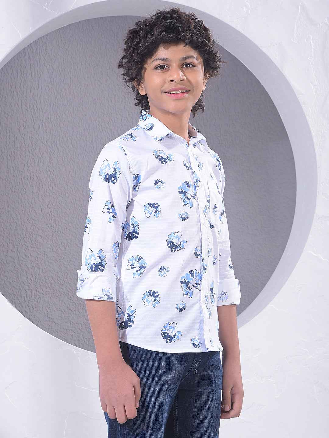 White Floral Print Shirt