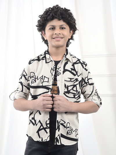 Beige Typographic Print 100% Cotton Knitted Shirt & T-Shirt Set