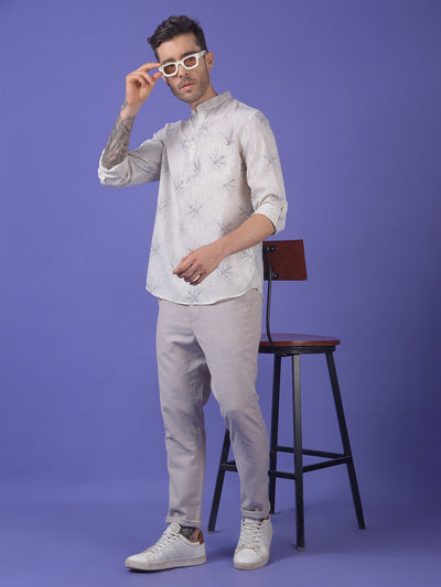 Green Floral Print Linen Kurta