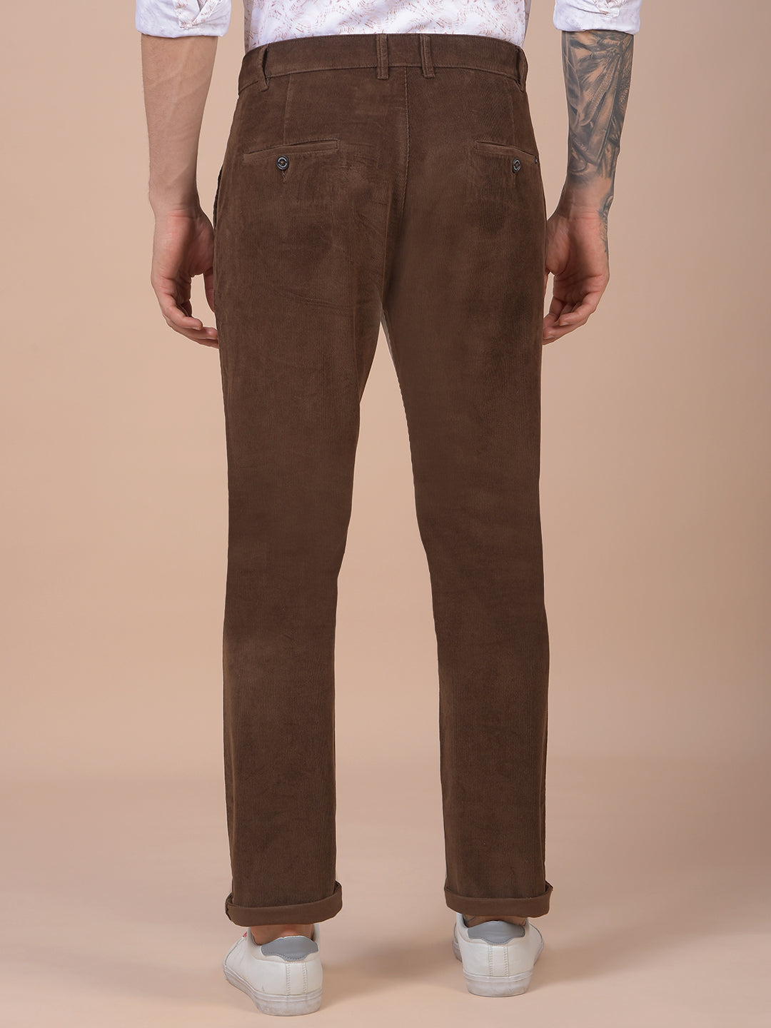 Brown Printed Corduroy Trousers