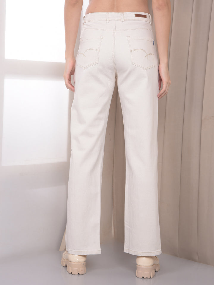 Sand Beige Ankle-Length Jeans
