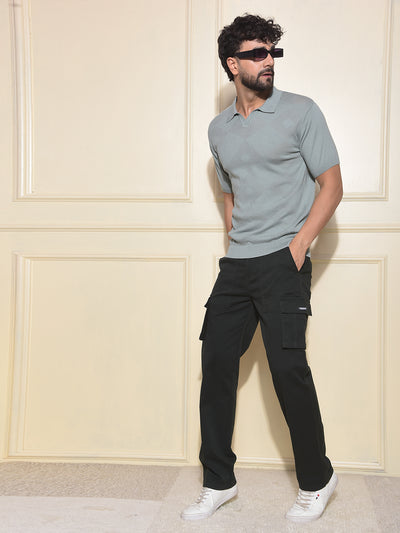 Green Jacquard Polo Neck T-Shirt