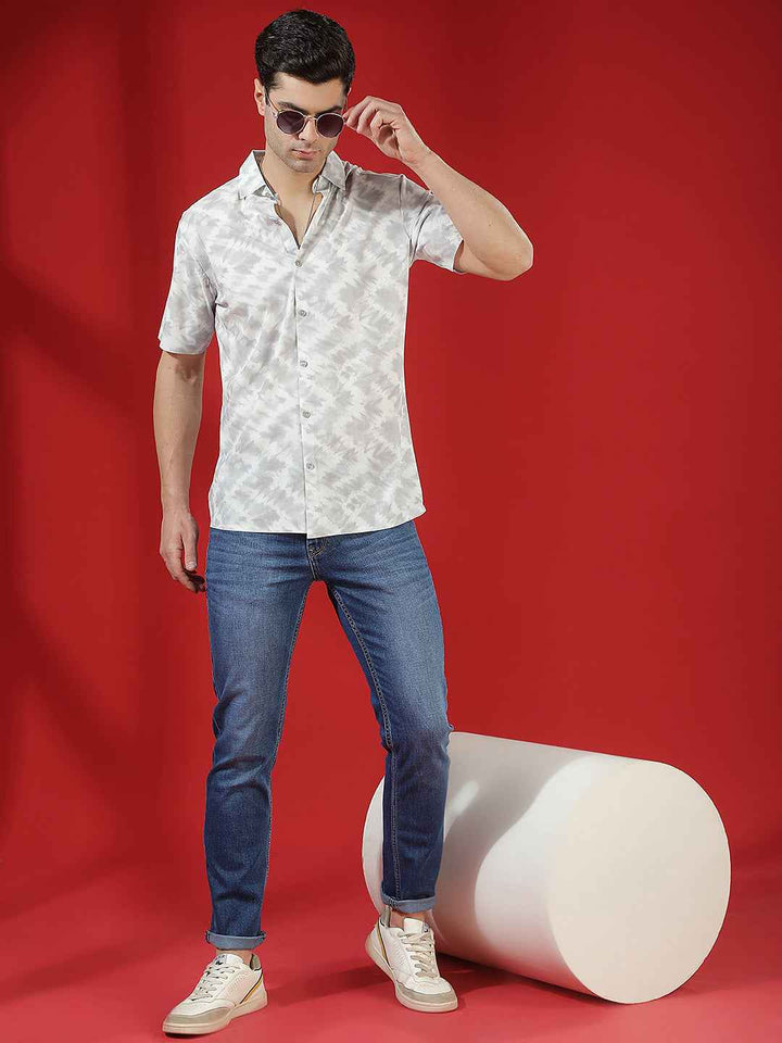 Grey Abstract Print Chic Shirt
