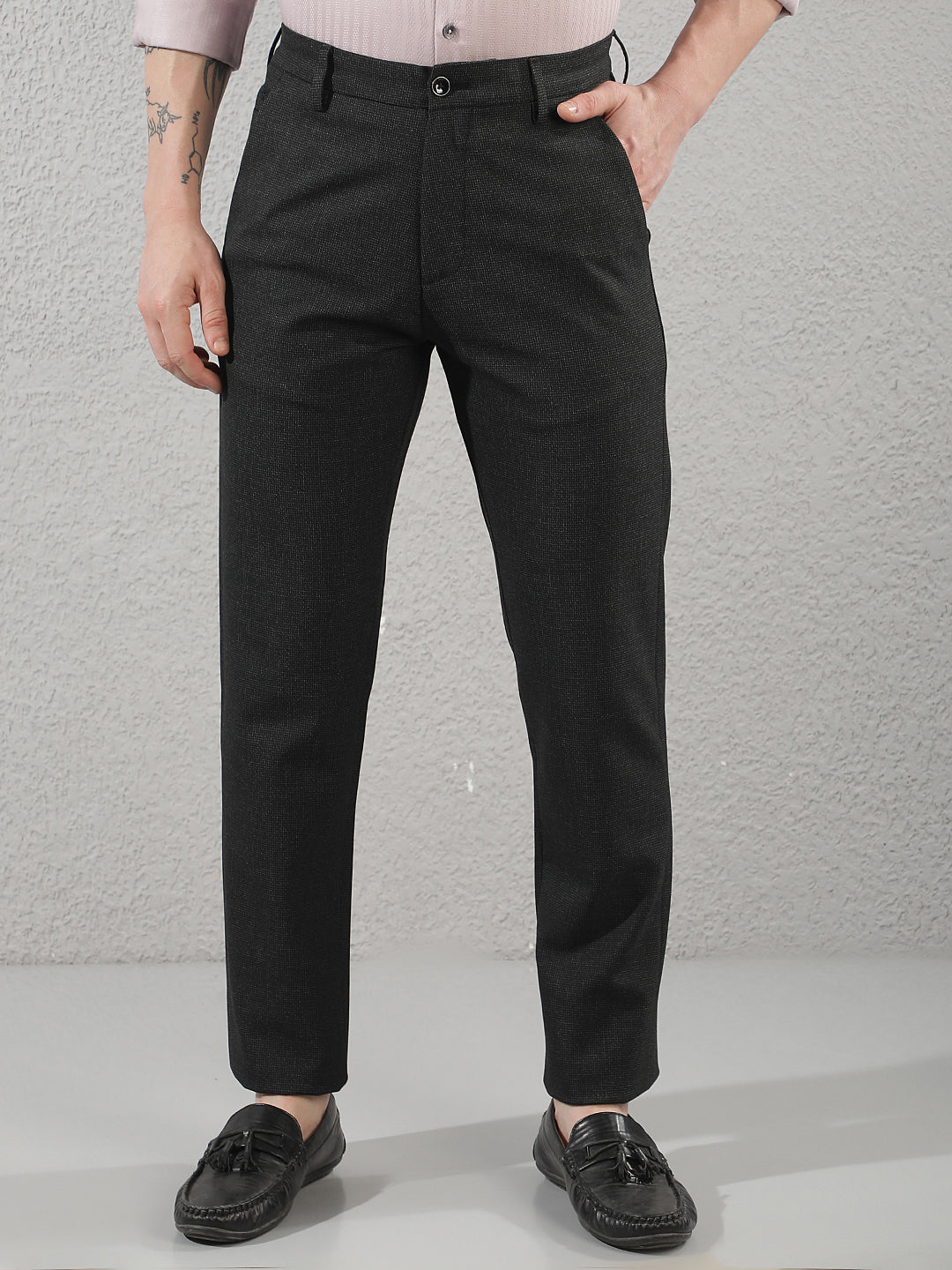 Chic Jet Black Printed Trousers