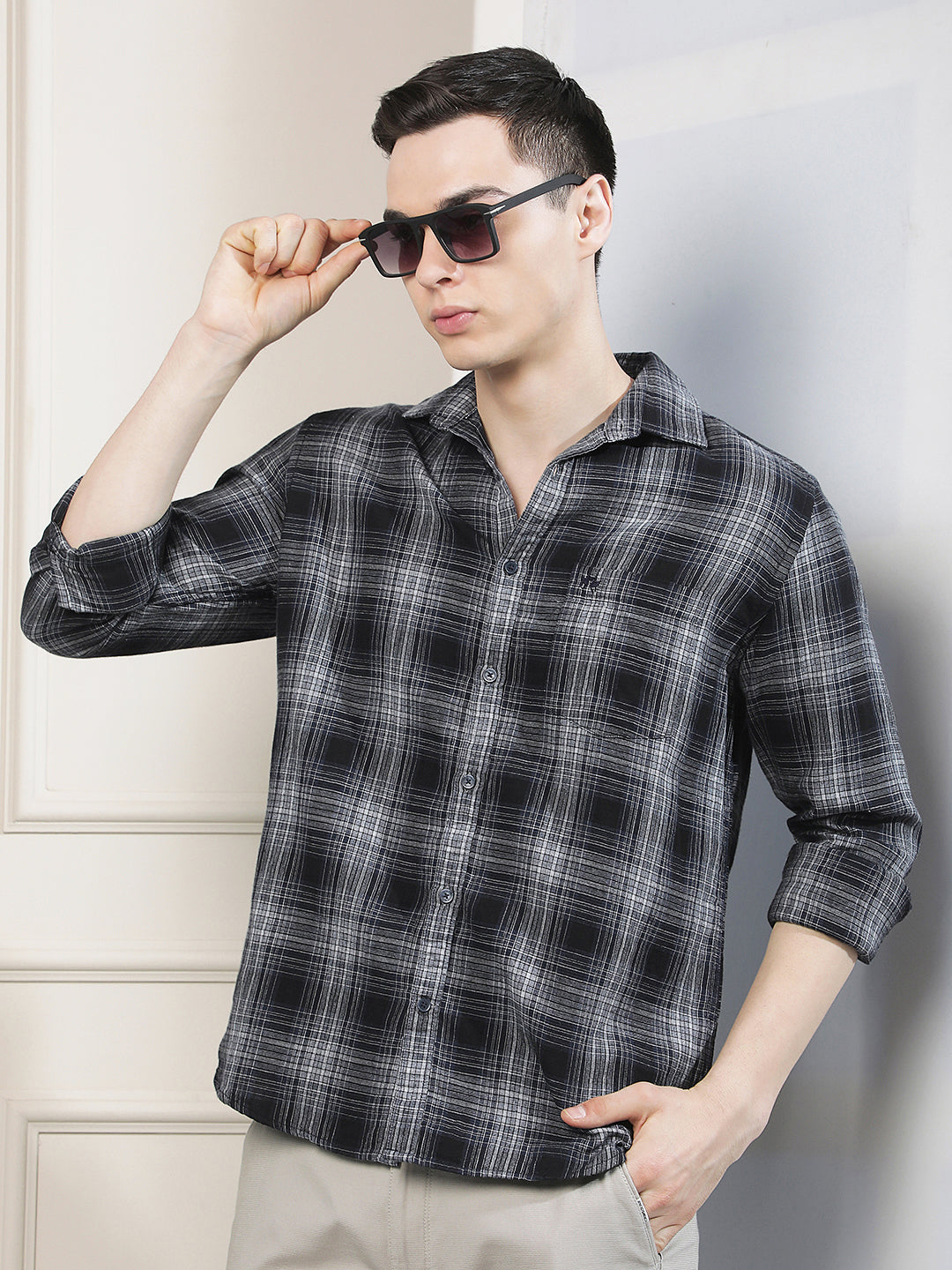 Navy Blue Checked Shirt
