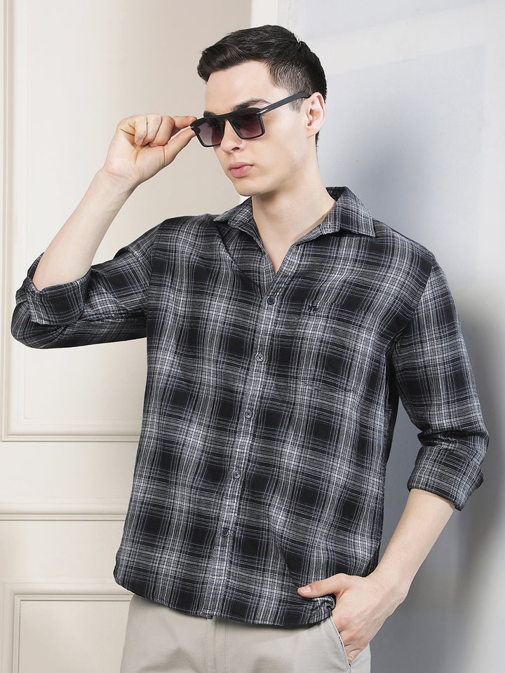 Navy Blue Checked Shirt