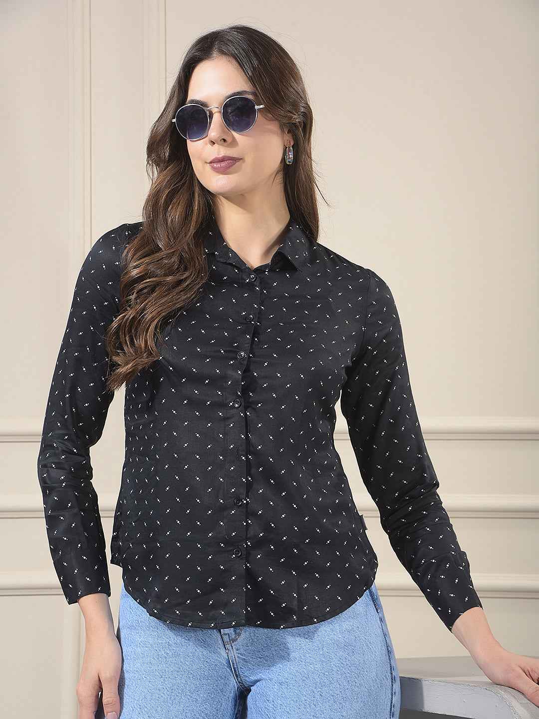 Black Printed Modal Shirt