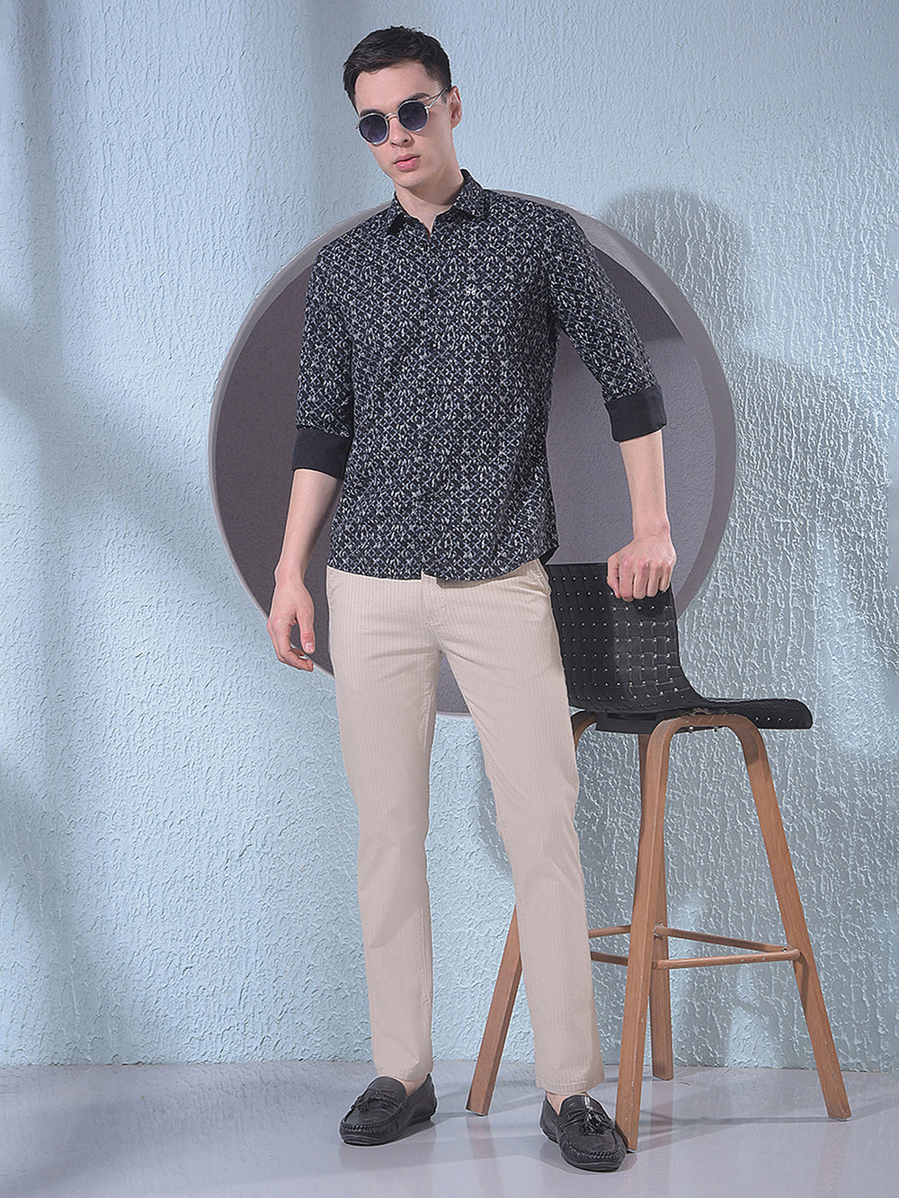 Beige Vertical Stripes Trousers