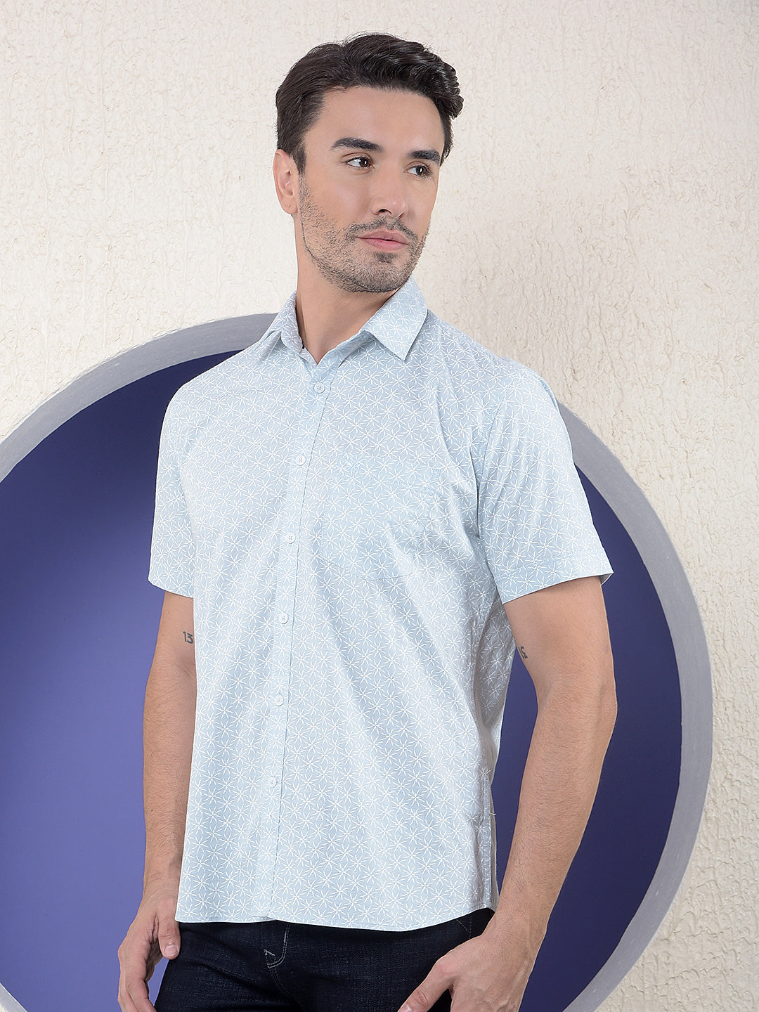 Blue Floral Printed Shirt