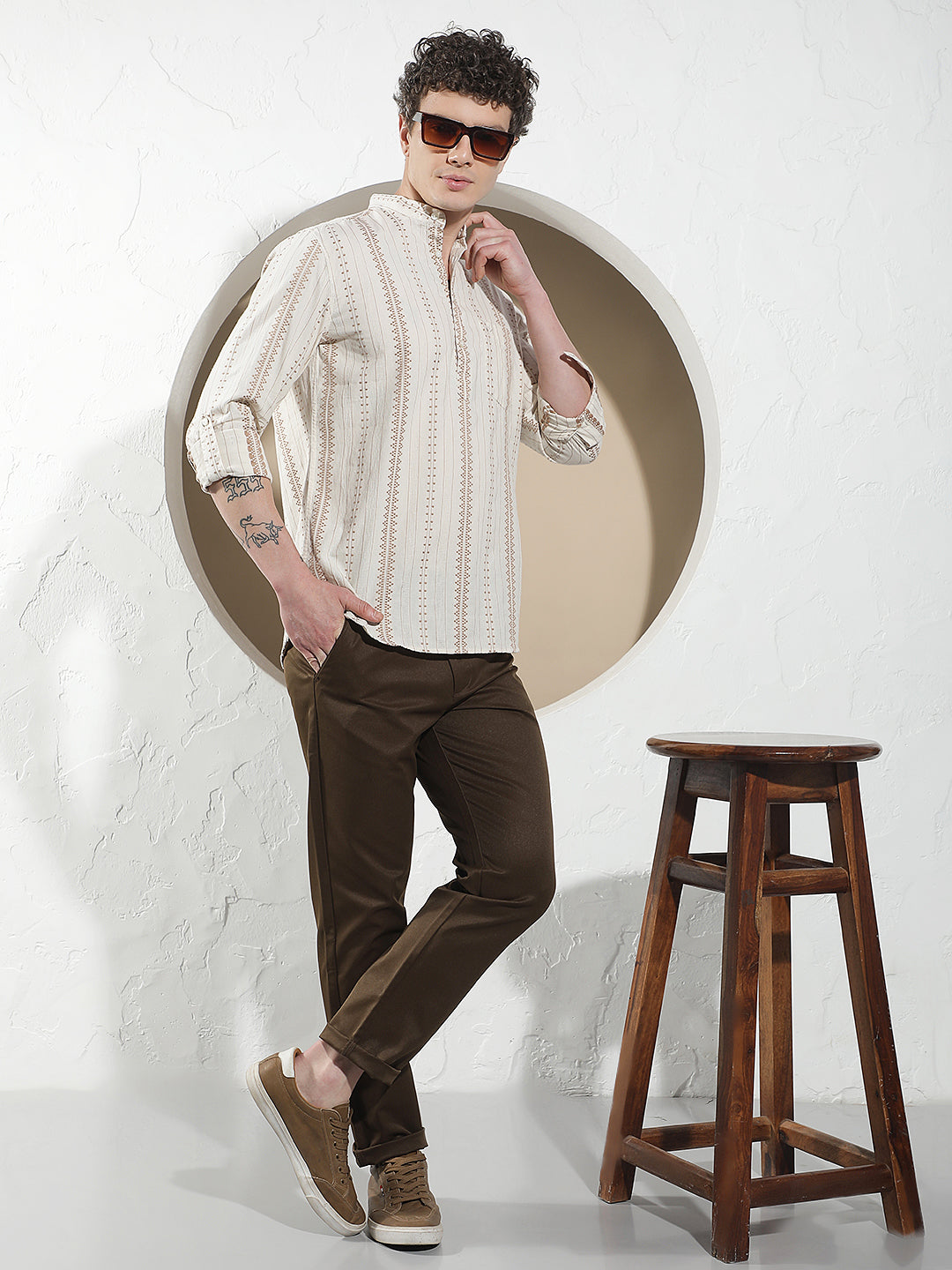 Brown Vertical Striped Kurta