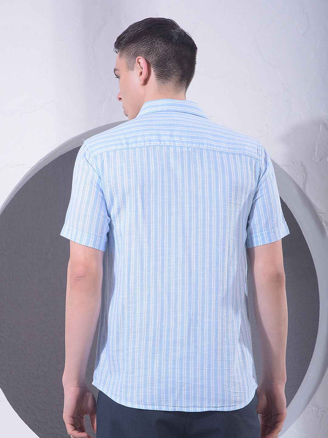 Blue Vertical Striped 100% Cotton Shirt
