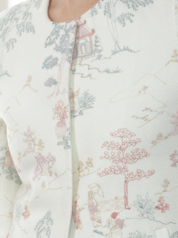 Off White Embroidered Coat