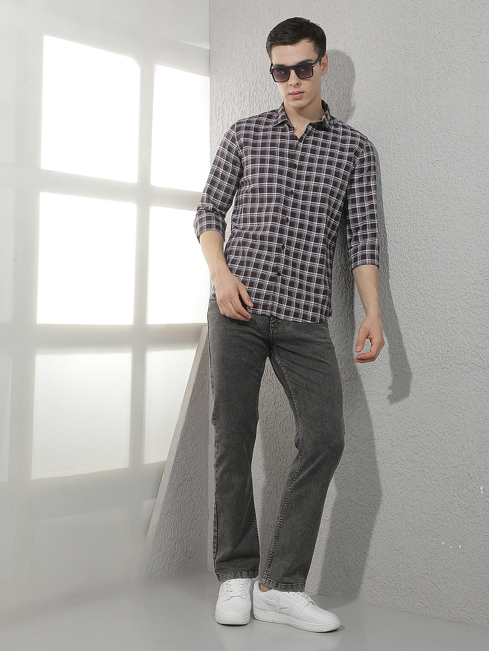 Brown Checked 100% Cotton Shirt