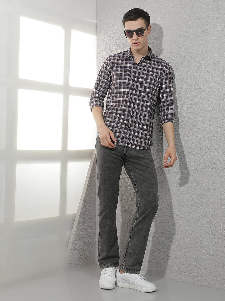 Brown Checked 100% Cotton Shirt